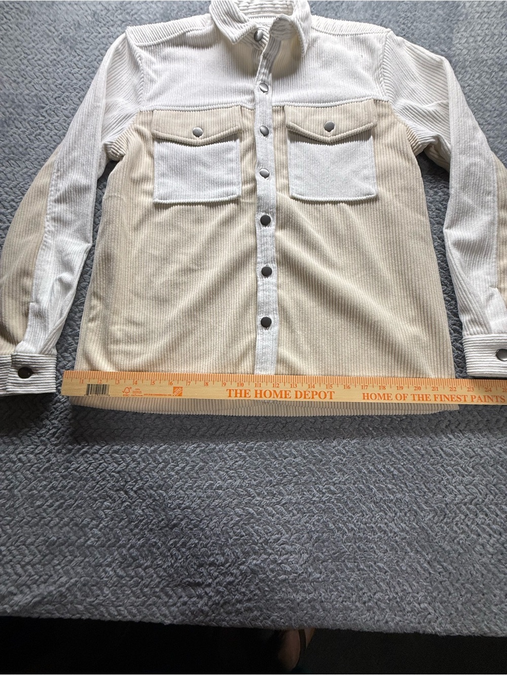 Two-Tone Corduroy Button-Down Shirt in Cream and Tan - Picture 5 of 7